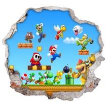 Vinilos 3d agujero pared mario bros